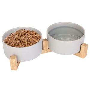 Doppia Ciotola in Ceramica da 28.7 Oz con Supporto in Legno, Alimentatore Rialzato per Cani e Gatti di Piccola Taglia - Product Image 1