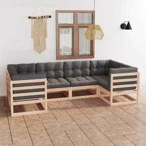Ensemble de salon de jardin en pin naturel gris massif avec polyester - Pour la détente en extérieur - Product Image 1