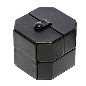 Boîte de rangement rectangulaire en cuir véritable à double ouverture avec doublure en daim doux, design structuré, organiseur de bijoux 75x75x65mm - Product Image 2
