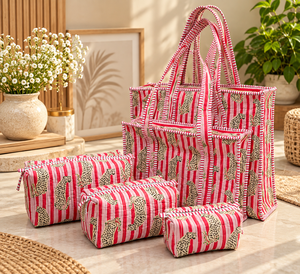 Vintage Bohemian Quilted Tote Bag with Zipper Closure Large & <b>Medium</b> Sizes Matching 3-Piece Toiletry Set for All Seasons - Product Image 1