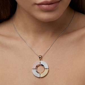 Collar con Colgante Circular Tricolor de Lujo con Diamantes Cultivados en Laboratorio para Hombre y Mujer - Product Image 2