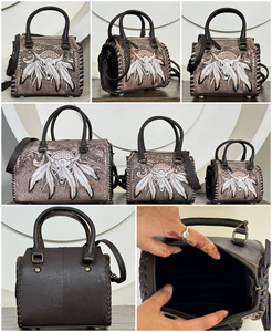 Premium <b>Tooled</b> Leather Western Speedy Duffel Bags Longhorn Designer Travel Handbag <b>Small</b> overnight Cowgirl Style Tote For Unisex - Product Image 3