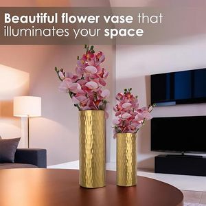 Juego de Jarrones de Metal Dorado Martillado, Jarrones Cilíndricos Decorativos Dorados para Flores Artificiales, Decoración Moderna para el Hogar, Sala de Estar - Product Image 5
