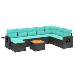 Juego de sofás de patio de ratán sintético negro de 9 piezas con cojines, muebles elegantes para exteriores - Product Image 2