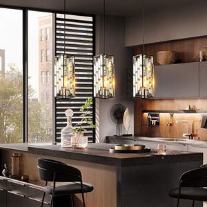 Moderna confezione da 3 pezzi luce pendente in cristallo nero per sala da pranzo da cucina a isola lampadari a soffitto - Product Image 3
