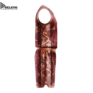OEM Custom Sublimated Burgundy and <b>Gold</b> Floral Basketball Jersey and Shorts Set, Pro Performance Breathable Mesh <b>Fabric</b> - Product Image 3