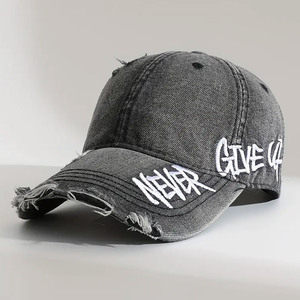 Casquette de baseball unisexe en jean à 6 panneaux brodée « Never Give Up », ajustable, style urbain décontracté, printemps-été - Product Image 2