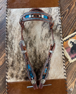 Ensemble d'attelage équestre personnalisé fait main et durable en cuir multicolore, avec têtière, collier de poitrée assorti, rênes et tourières - Product Image 2