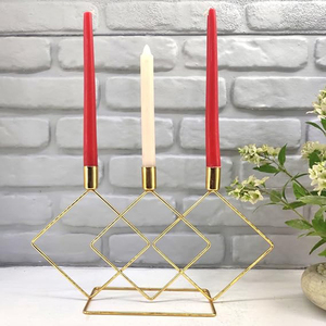 Porte-bougie triple doré avec design géométrique en fil métallique, centre de table pour mariage, fête, Noël - Product Image 6
