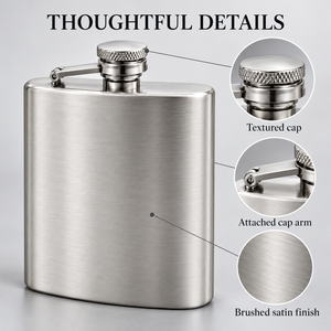 Gourde rectangulaire classique en acier inoxydable de 8 oz pour whisky avec bouchon articulé anti-fuite - Product Image 4