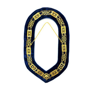 Collar Masónico de la Logia Azul, de Terciopelo Azul Marino con Emblemas Metálicos Dorados, Regalia Ceremonial, Accesorio Decorativo de Metal Forjado - Product Image 1