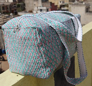 Handmade Quilted Sport Duffle <b>Bag</b>-Women's Travel Eco-Friendly Cotton Large Capacity Durable Weekender Casual <b>Overnight</b> Packing - Product Image 3