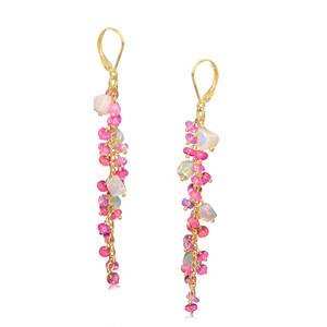 Pendientes de aro de alta calidad hechos a mano con cuentas de ópalo, chapados en plata, piedra natural, modernos y elegantes. - Product Image 3