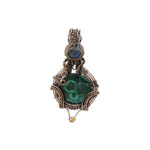 Natural Labradorite Malachite Round Gemstone Wire Wrapped Pendant Handmade Boho Jewelry Wholesale Artisan Statement Pendant - Product Image 1