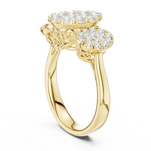 Yellow <b>Gold</b> Three Stone Cluster Lab Grown Diamond Statement <b>Cocktail</b> <b>Ring</b> Pavé Setting Women's Fine Jewelry - Product Image 2