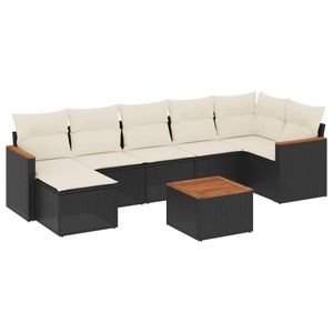Conjunto de sofá de jardín de ratán blanco crema y negro, 6 plazas, muebles de exterior, estilo contemporáneo - Product Image 2