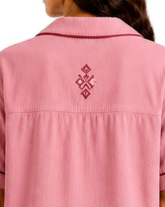 Customized Dusty Pink Women Pajama Set Short Sleeve Button <b>Down</b> Nightwear Soft Breathable Summer Sleepwear Casual Lounge Set - Product Image 5