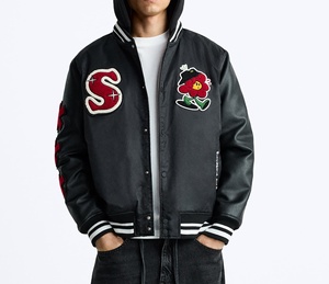 Blouson universitaire en jean respirant et coupe-vent pour homme, col montant, avec lettres, qualité supérieure, personnalisé, pour l'hiver, style urbain, vente en gros - Product Image 3