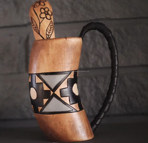Mug en corne de buffle polie naturelle, design viking écologique, portable - Product Image 2