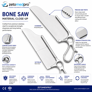 Scie à amputer CHARRIERE et scie à os SATTERLEE, ensemble d'instruments manuels, lames chromées 8 po/20,3 cm et 11,5 po/29,2 cm Zetomed Pro - Product Image 4
