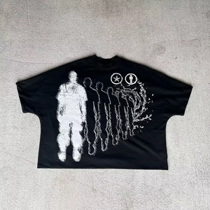 T-shirt surdimensionné à épaules tombantes avec motifs de dessins animés, coupe carrée, personnalisé, en tissu épais, effet vieilli, coupe courte et ample - Product Image 1