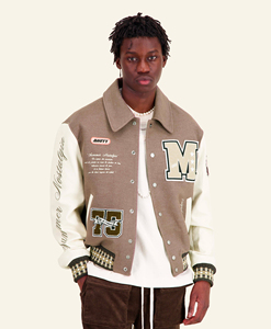 Chaqueta de Béisbol Varsity Personalizada OEM para Hombre, con Cuello Mao, Bordado, de Poliéster/Algodón, para Invierno, con Botones Frontales de Osito de Peluche - Product Image 4
