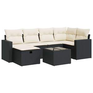 Conjunto de Muebles de Jardín de 7 Piezas, Modular, de Ratán Sintético Negro, Colección de Muebles de Jardín - Product Image 2