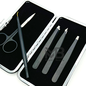 Pinzas para Cejas de Acero Inoxidable Profesionales de Alta Calidad OEM de Fábrica, Color Negro Plateado, con Logotipo Personalizado - Product Image 3