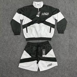 Men's Reflective Cotton Tracksuit Set Breathable Quick Dry Zip-Up Windbreaker & <b>Shorts</b> (Casual Solid) - Product Image 5