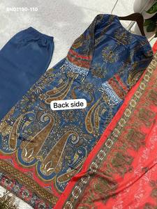 Ensemble prêt-à-porter Designer Chinon avec motif imprimé et détails en diamants argentés sur le col - Pantalon palazzo et dupatta - Fabricant de mode féminine - Product Image 6
