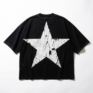 T-shirt noir à manches courtes et col rond pour homme, coupe classique, style streetwear, orné de strass, 100 % coton, collection artisanale personnalisée - Product Image 2