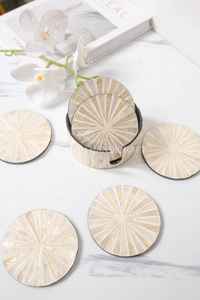 Posavasos redondos de mosaico de nácar hechos a mano, posavasos lacados con perlas, regalo para mesa de cocina, té, café, bebidas calientes - Product Image 4