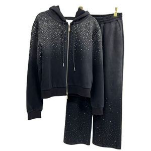 Conjunto Deportivo para Hombre, Color Negro, con Pedrería, Sudadera con Capucha y Cordón Ajustable, Pantalones, Corte Regular, Manga Larga, Verano - Product Image 2