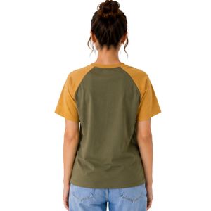 T-shirt Raglan Vert Olive et Jaune Moutarde pour Femme, Col Rond, Manches Courtes, en Polyester Coton, Décontracté, Été, Logo Personnalisé, OEM - Product Image 3
