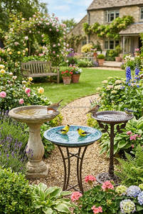 Decorative metal bird bath for <b>garden</b> outdoor antique finish durable weather resistant stylish design for birds - Product Image 6
