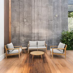 Juego de Muebles de Madera de Acacia de 5 Piezas para Exteriores, Resistente a la Intemperie, en Color Gris y Natural, Sofá Seccional y Mesa de Centro para Jardín - Product Image 3