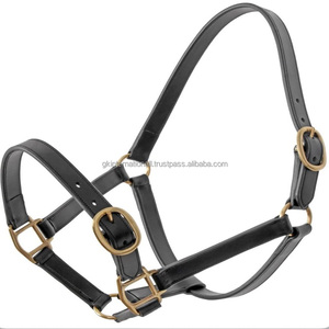 Cabestro de caballo de cuero genuino ajustable doble resistente grueso con hebilla de latón macizo y caballo Halter de anillo - Product Image 4