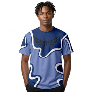 Camiseta de Manga Corta con Estampado Azul para Hombre, Cuello Redondo, Transpirable, Corte Regular, Diseño Estampado, Logotipo Frontal - Product Image 4