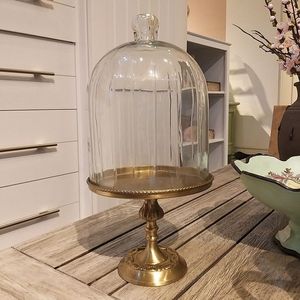 Soporte de metal de lujo para pasteles con cúpula de vidrio, con cubierta de vidrio resistente para exhibir pasteles, postres y productos de panadería. - Product Image 6