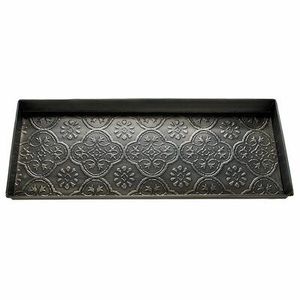 Plateau à chaussures rectangulaire en métal avec motif géométrique en relief, organiseur de rangement autoportant pour l'entrée de la maison ou le porche, décoratif - Product Image 2