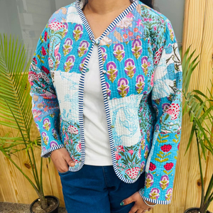 Veste matelassée réversible en coton de haute qualité pour l'hiver, style bohème imprimé à la main, fermeture à boutons, cadeau pour femme - Product Image 1