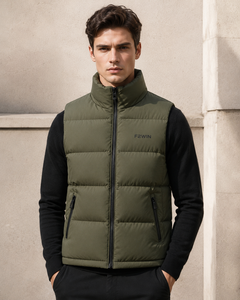 Gilet matelassé noir pour homme F2WIN, col montant, fermeture éclair, coupe-vent, respirant, séchage rapide, vêtement d'extérieur d'hiver, style décontracté, uni - Product Image 6