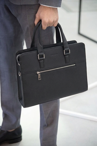 Maletín Portaordenador Portátil de Cuero Genuino, Clásico, de Lujo, Impermeable, Negro, Profesional, con Bolsillo Frontal con Cierre - Product Image 6