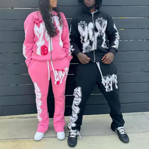Custom Puff Print Logo Stacked Flare Sweatpants and Hoodie Set 2 Pieces Jogging Suit Sweatsuit Zip up <b>Tracksuits</b> for Men - Product Image 5