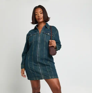 Vestido Mini de Mezclilla Desgastado para Mujer al por Mayor, Directo de Fábrica, Empaque Personalizado, Etiquetas Personalizadas, Ropa de Mezclilla, Moda Femenina, OEM - Product Image 1