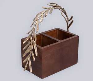 Porte-couverts de luxe en maille dorée, panier à ustensiles rond en fil métallique avec poignée haute, élégant motif oiseau, panier de rangement pour couverts - Product Image 3