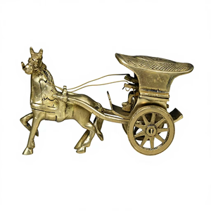 Nirmala Handicrafts - Estatua de Carreta de Caballos Hecha a Mano en Latón de Rajasthan - Regalo de Inauguración de Casa - Product Image 1