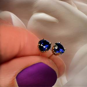 Sapphire <b>Stud</b> Earrings 925 Sterling <b>Silver</b> Rhodium Gold Plated Dainty Finish Gemstone Jewelry Women's Anniversary Gift Wholesale - Product Image 2
