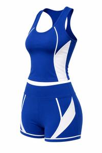Women Plus Size 2-Piece Yoga Set Scoop Neck Racerback <b>Crop</b> <b>Top</b> High Waist Shorts Contrast Binding Seamless Spandex Quick Dry - Product Image 4