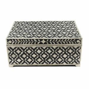 Rectangular Horn Bone Inlay Storage <b>Box</b> with Lid Minimalist Design Multifunction Black and White Chevron Pattern - Product Image 6